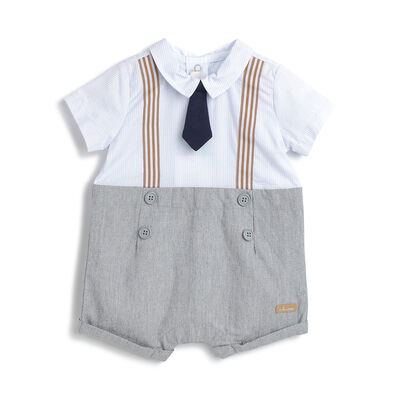 Boys Medium Grey Solid Short Sleeve Rompers